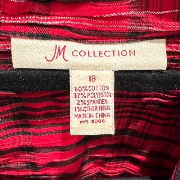 JM Collection Red and Black Plaid Shirt - Picture 2 of 7